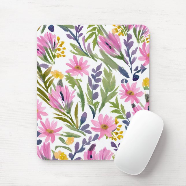 Frühlingsblumen | Hübsche Pastell-Blumen-Wasserfar Mousepad (Mit Mouse)