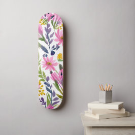 Frühlingsblumen | Hübsche Pastell Floral Wasserfar Skateboard