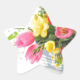 Frühlingsblumen im Korbsternaufkleber Stern-Aufkleber