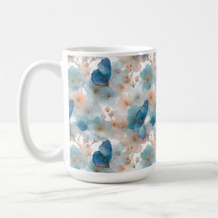 Frühlingsblumen im Vintage-Stil & blauer Schmetter Kaffeetasse