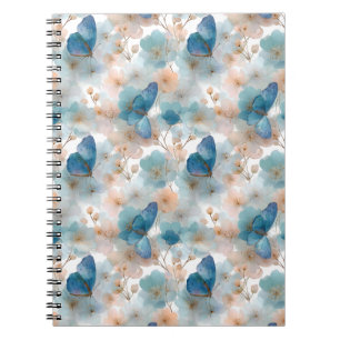 Frühlingsblumen im Vintage-Stil & blauer Schmetter Notizblock
