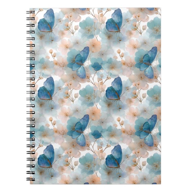 Frühlingsblumen im Vintage-Stil & blauer Schmetter Notizblock (Vorderseite)