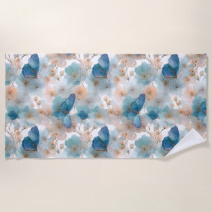 Frühlingsblumen im Vintage-Stil & blauer Schmetter Strandtuch