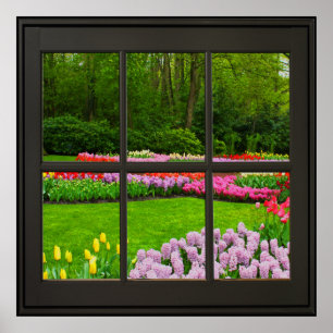 Frühlingsblumen Imitate Fenster Illusion 24x24 Sc Poster