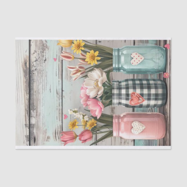 Frühlingsblumen in Mason Jars Decoupage Seidenpapier (Vorderseite)