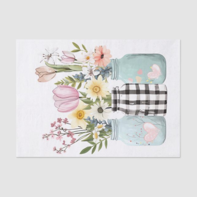 Frühlingsblumen in Mason Jars Decoupage Seidenpapier (Vorderseite)