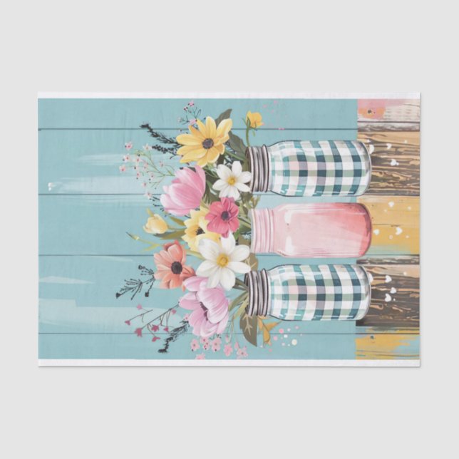 Frühlingsblumen in Mason Jars Decoupage Seidenpapier (Vorderseite)