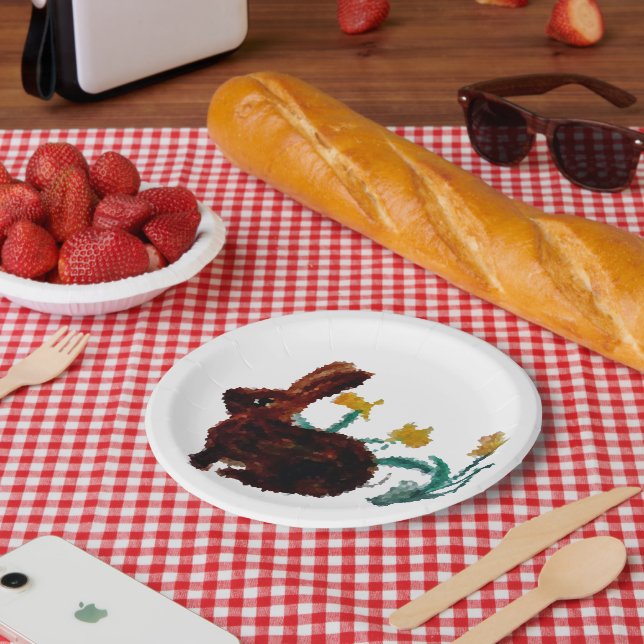 Frühlingsblumen, Kaninchen Pappteller (Picknick)