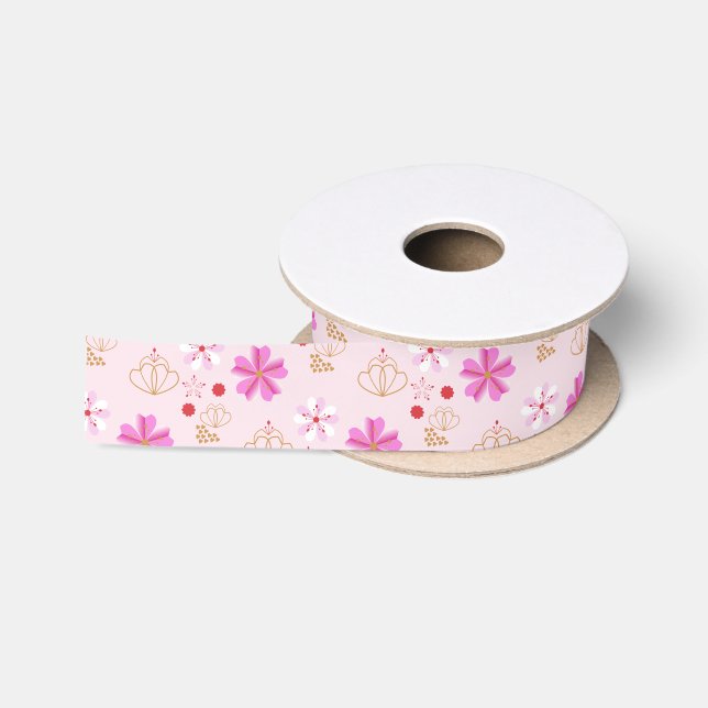 Frühlingsblumen Kirschblossom Pink Blush Satinband (Spule)