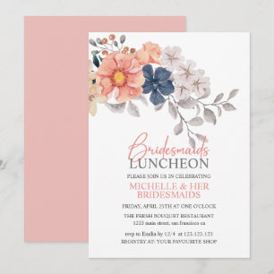 Frühlingsblumen Korallenwache Bridesmaids Luncheon Einladung
