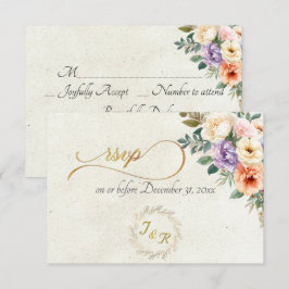 Frühlingsblumen & Kranz - Creme RSVP Karte
