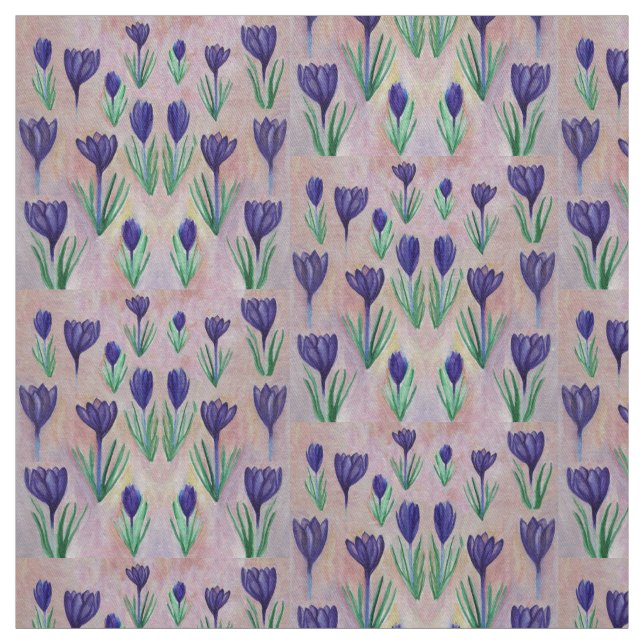 Frühlingsblumen, Lila Crocus Illustration Stoff (Muster)