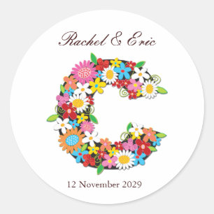 Frühlingsblumen Monogram C Hochzeitsticker Runder Aufkleber