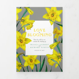Frühlingsblumen Narzissen Hochzeitgelb grau Dreifach-gefaltete Programmkarte