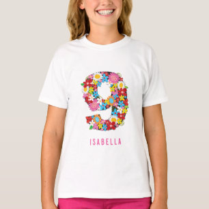 Frühlingsblumen Nine Girl 9. Geburtstagsparty T-Shirt