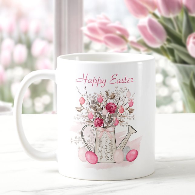 Frühlingsblumen Ostereier Personalisiert Rosa Kaffeetasse (Watercolor Spring flowers Easter eggs Personalized Coffee Mug)