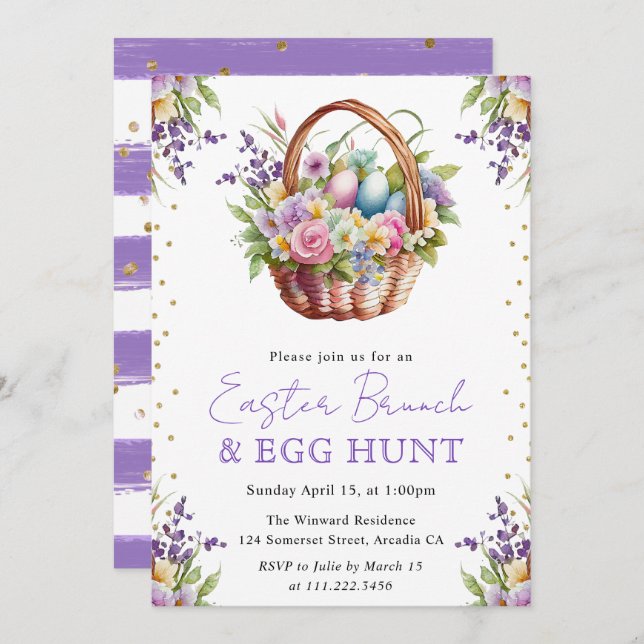 Frühlingsblumen Osterkörbe Brunch Einladung (Vorne/Hinten)