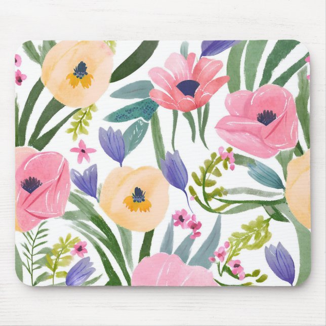 Frühlingsblumen | Pastell Blumen Aquarell Mousepad (Vorne)