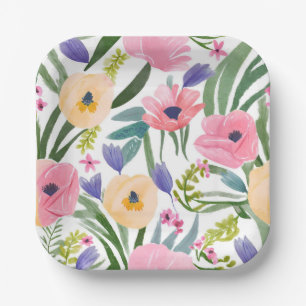Frühlingsblumen   Pastell Blumen Aquarell Pappteller