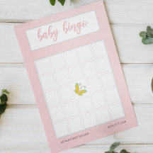 Frühlingsblumen Pink Butterfly Baby Dusche Bingo