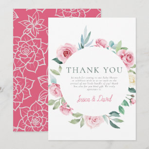 Frühlingsblumen Pink Circle Girl Babydusche Dankeskarte
