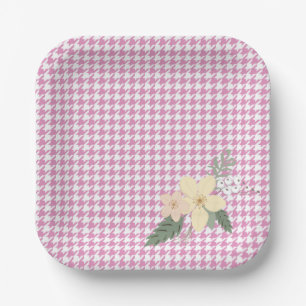 Frühlingsblumen Rosa Hahnentrittmuster Dusche Oste Pappteller