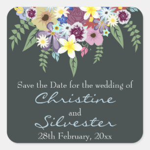 Frühlingsblumen, Save the Date. Quadratischer Aufkleber