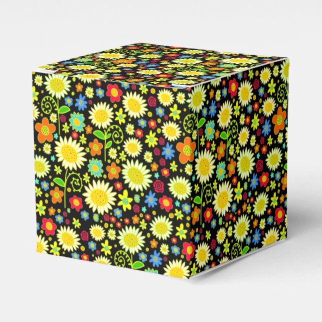 Frühlingsblumen - Schwarz Geschenkschachtel (Vorderseite)
