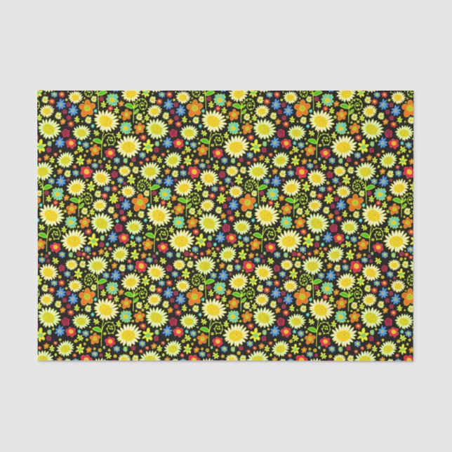Frühlingsblumen - Schwarz Seidenpapier (Vorderseite)