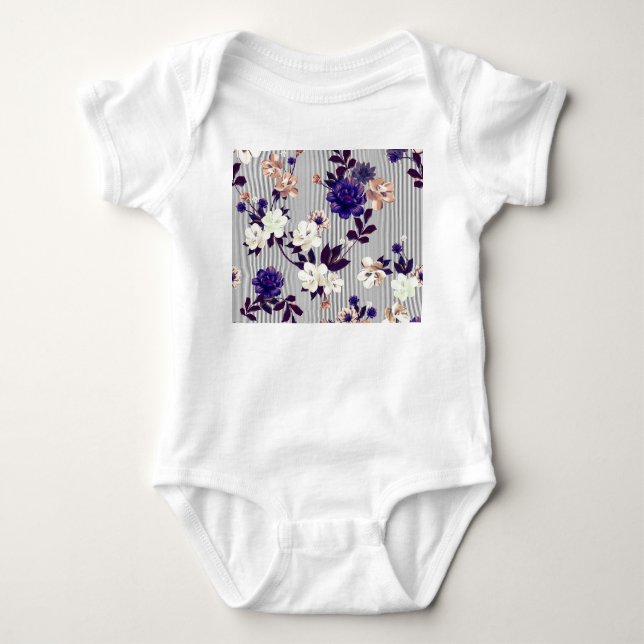 Frühlingsblumen Schwarzes Silhouette Muster Baby Strampler (Vorderseite)