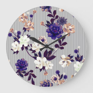 Frühlingsblumen Schwarzes Silhouette Muster Große Wanduhr
