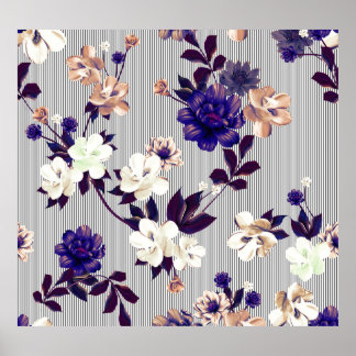 Frühlingsblumen Schwarzes Silhouette Muster Poster