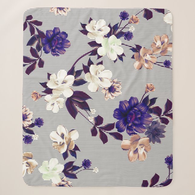 Frühlingsblumen Schwarzes Silhouette Muster Sherpadecke (Vorderseite)