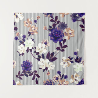 Frühlingsblumen Schwarzes Silhouette Muster Wandteppich