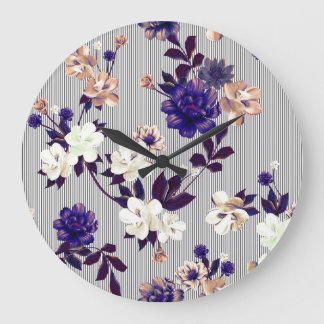 Frühlingsblumen Schwarzes Silhouettenmuster Große Wanduhr