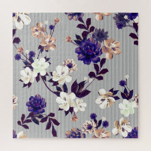 Frühlingsblumen Schwarzes Silhouettenmuster Puzzle