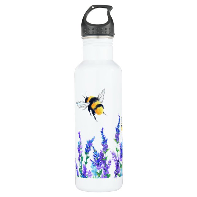 Frühlingsblumen und Bienen, die Wasser fliegen Fla Edelstahlflasche (Vorderseite)