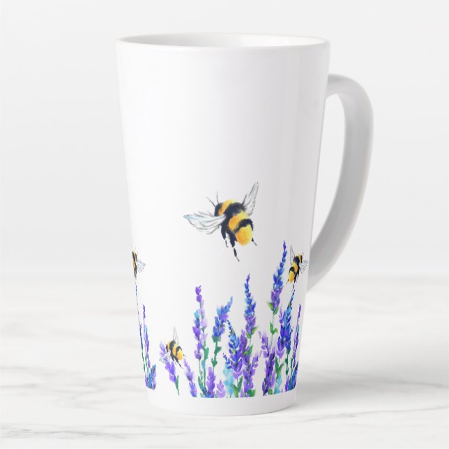 Frühlingsblumen und Bienen fliegen Latte-Tasse Milchtasse (Rechte Ecke)