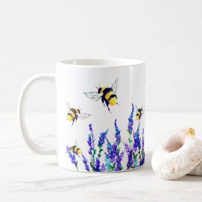 Frühlingsblumen und Bienen fliegende Tasse (Mit Donut)