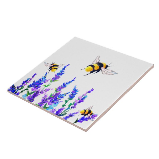 Frühlingsblumen und Bienen Fliegender Keramik Tile Fliese (Seite)