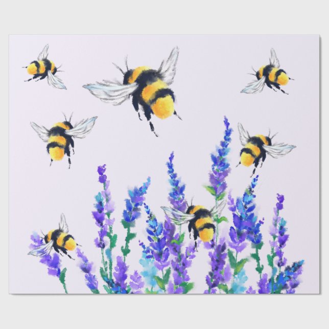 Frühlingsblumen und Bienen Geschenkpapier (Flach)