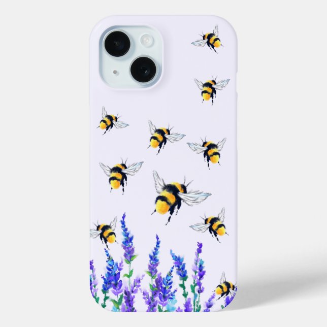 Frühlingsblumen und Bienen iPhone Case (Rückseite)