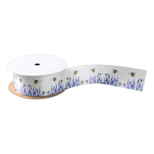 Frühlingsblumen und Bienen mit flatterndem Band Satinband