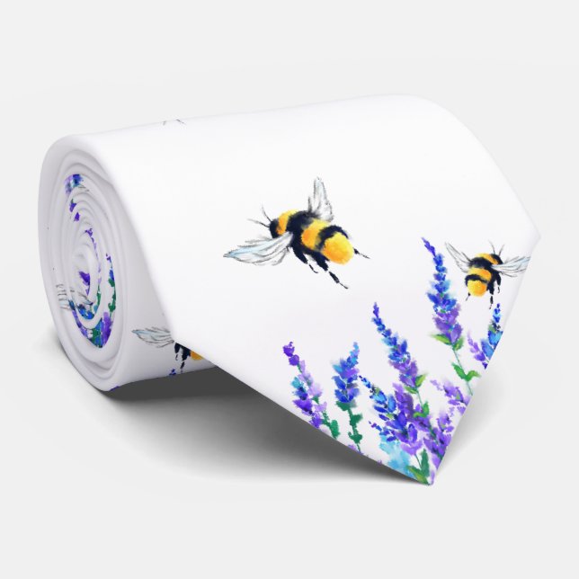 Frühlingsblumen und Bienen Neck Tie Krawatte (Gerollt)