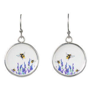 Frühlingsblumen und Bienenfliegerringe Ohrringe