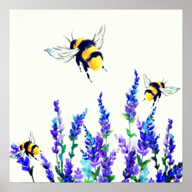 Frühlingsblumen und Bienenmalerei Poster (Vorne)