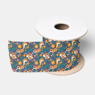 Frühlingsblumen und Eichhörnchen Satinband