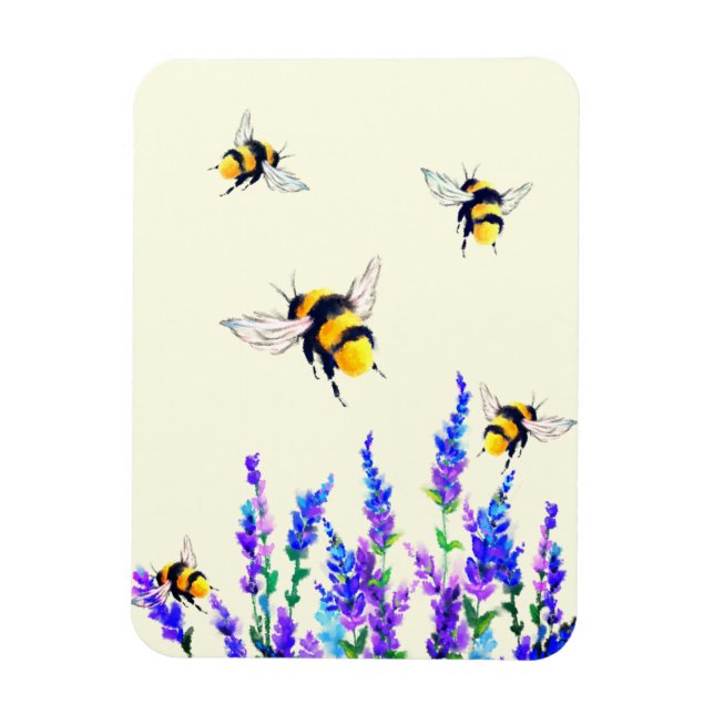 Frühlingsblumen und fliegende Bienen-Magnet Magnet (Vertikal)