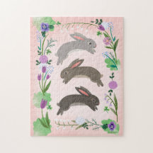 Frühlingsblumen und Kaninchen, die springen |