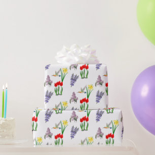 Frühlingsblumen und Kolibri  Geschenkpapier